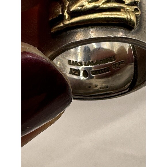 Ilias Lalaounis Sterling & 21k Yellow Gold Emblem Band Pinky Ring Size 4.5-5 - Picture 7 of 8